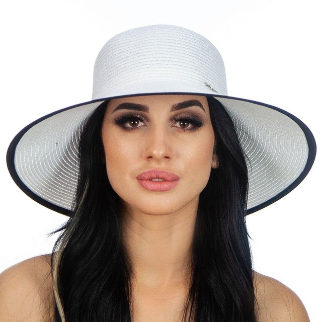 Белая женская шляпа с черной окантовкой D 038А-02.01