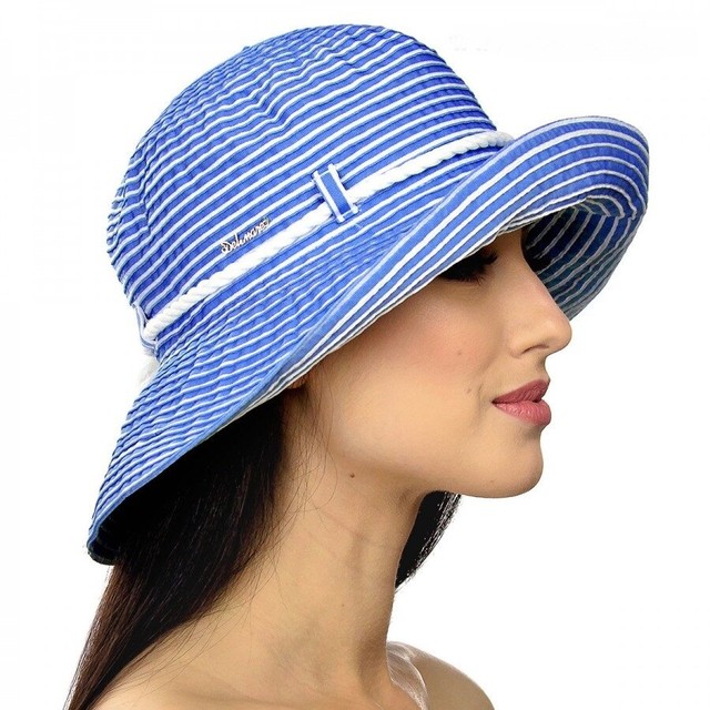 Жіночі смугасті капелюшки з модельованими полями синього кольору D 110-04