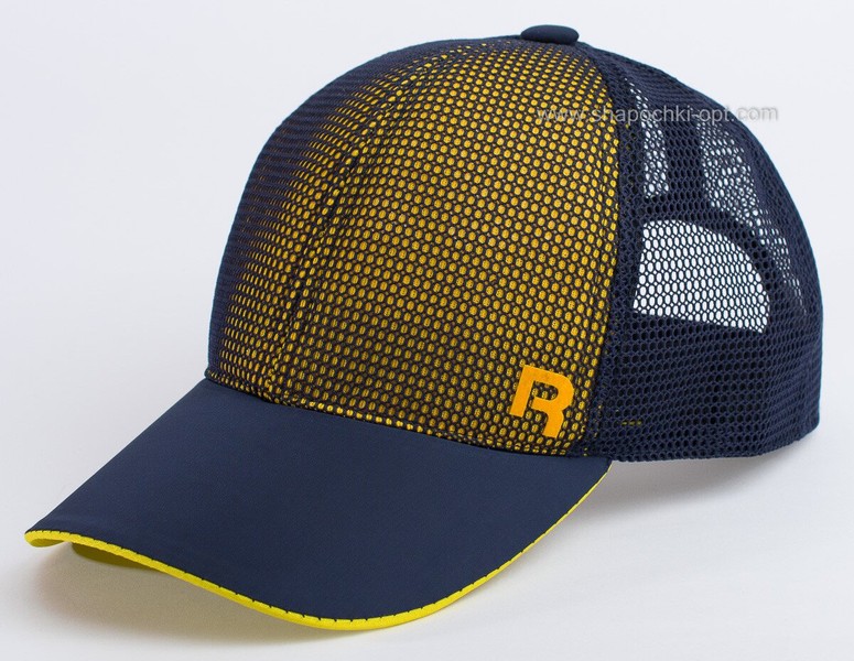 Бейсболка с логотипом Спорт темно-синий/желтый, сетка шестиклинка