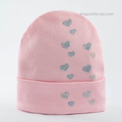Удлиненная трикотажная шапка на флисе Сердечко розовая