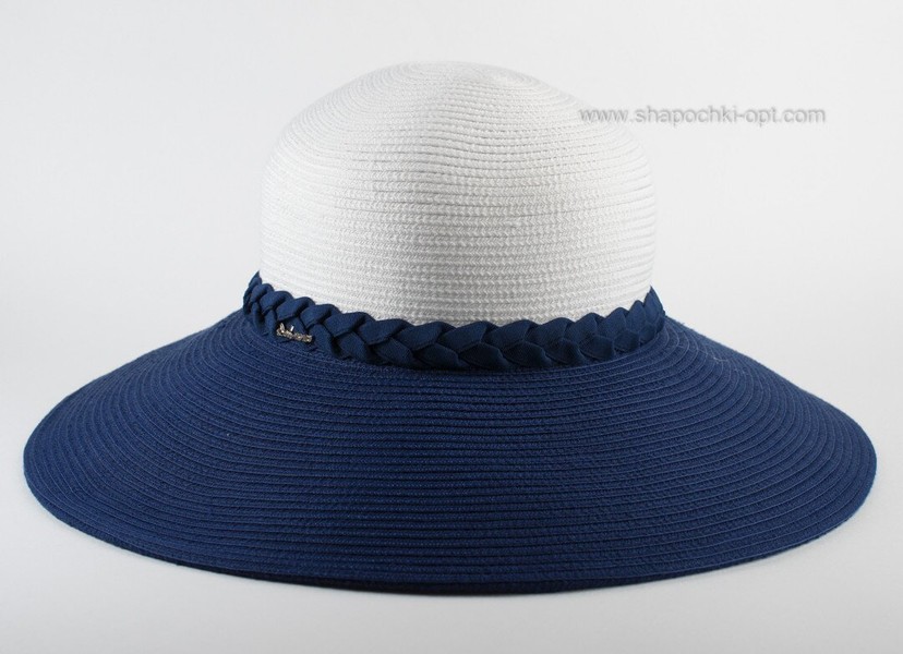 Широкополий капелюх білий з синім D 181-02.05