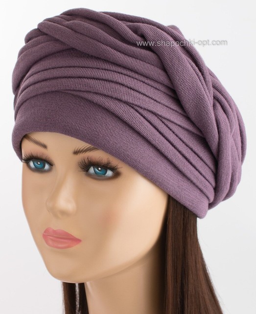 Жіноча шапочка з трикотажу Ніка фліс темно-фіолетова 9611