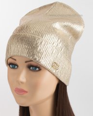 Вязаная шапка-колпак с логотипом Gucci бежевая с золотым напылением
