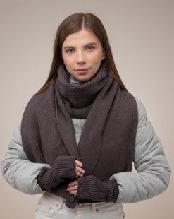 Комплект Luxe (шарф, митенки) пепельно-коричневый