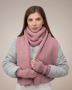 Комплект Luxe (шарф, мітенки) пудра