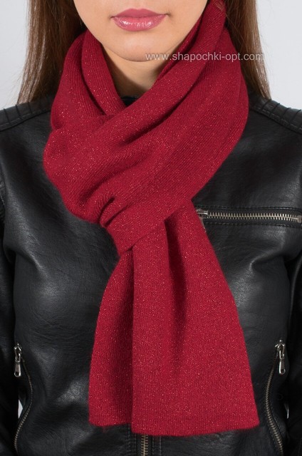 Теплий жіночий в'язаний шарф з люрексом S-1 вишневий