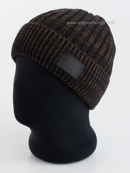 Класична в'язана шапка America Flip коричневий + чорний