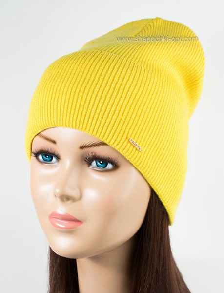 Вязаная шапочка на флисе Элит желтого цвета