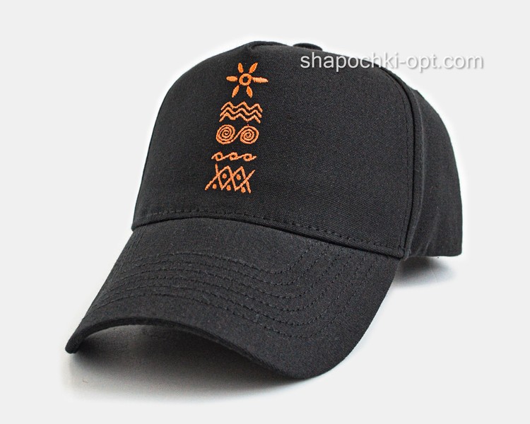 Бейсболка тракер вышивка Трипольские символы черный/оранжевый арт. 4050-18