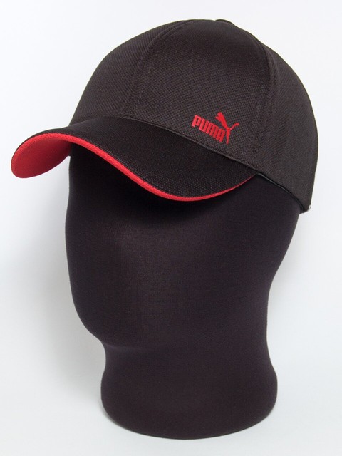Чорна кепка бейсболка з логотипом "Puma" з червоним подкозирьком (лакоста шестиклинка)