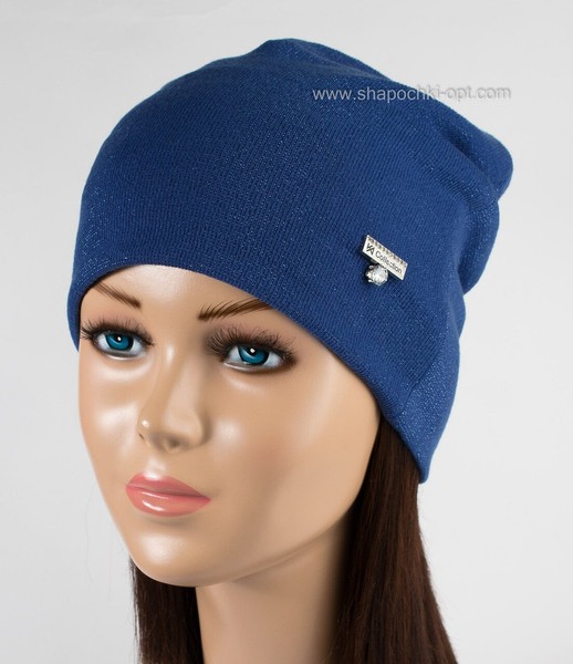 Трикотажна жіноча шапка Пірсинг гламур синій металік 0104