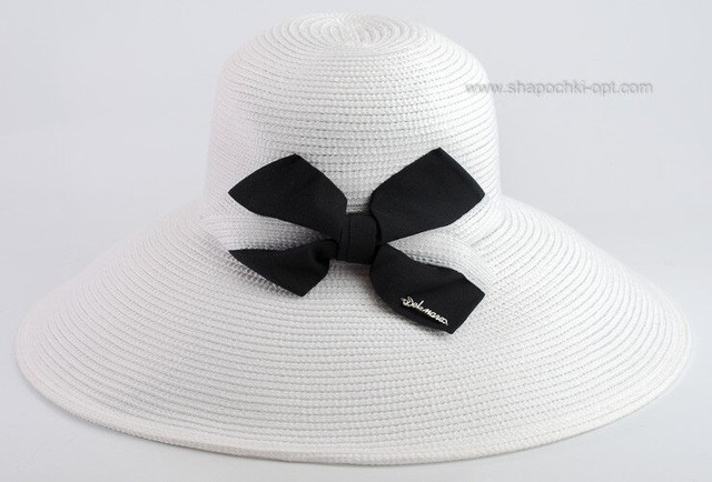 Білий капелюх з чорним бантом D 008-02.01