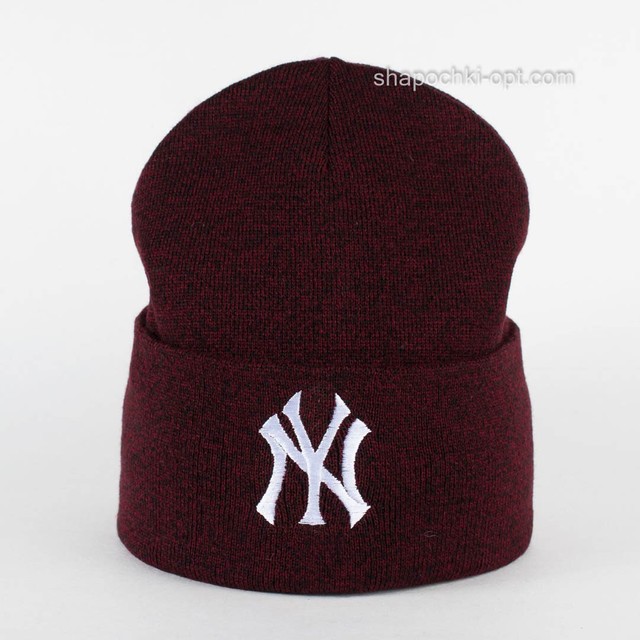 Вязаная удлиненная шапка Нью-Йорк бордовый меланж