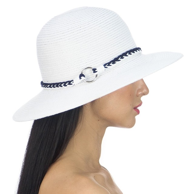 Шляпа белая с бело-синей лентой D 151-02.05