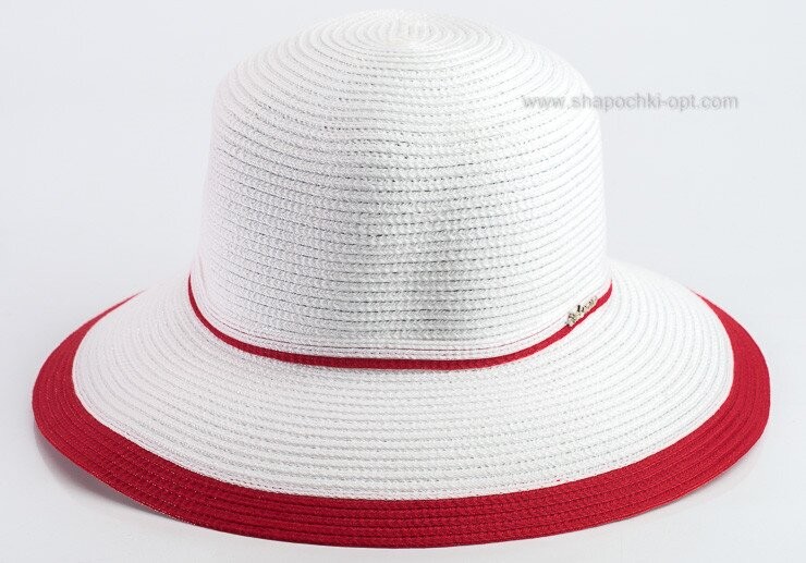 Білий капелюшок з червоним оздобленням D 044-02.13