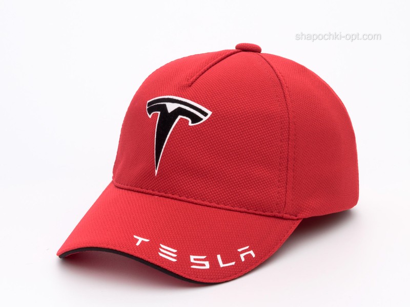 Бейсболка з автологотипом Tesla червона, лакоста п'ятиклинка