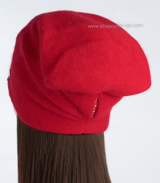 В'язана шапка з защипом Барбара колір червоний