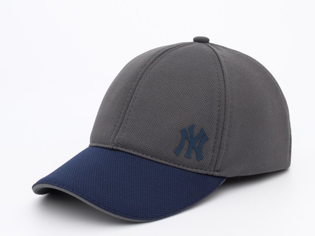 Серая бейсболка с синим козырьком NY, лакостая шестиклинка