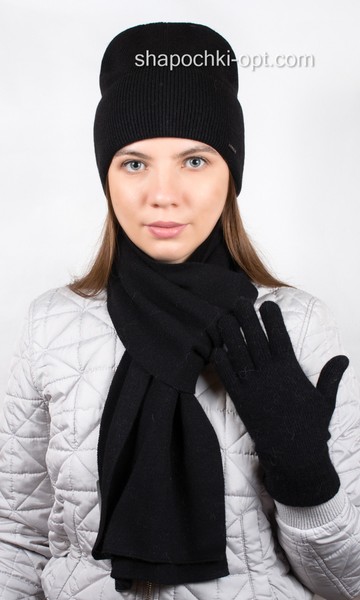 Комплект Мак из шапки, шарфа S-1 и перчаток PR-3 черный