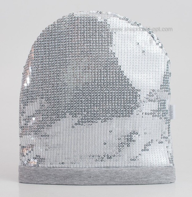 Стильная шапка с пайетками Лина серый меланж