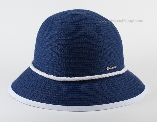 Шляпка с полями синего цвета с белой отделкой D 033А-05