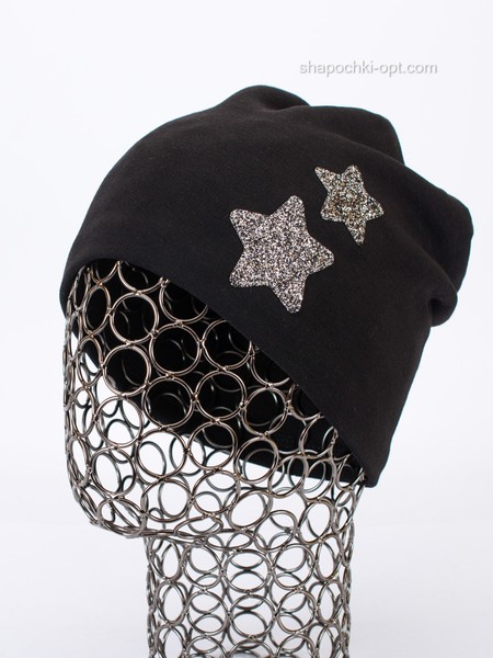Трикотажна шапочка з зірками для дівчинки чорна арт. 20145