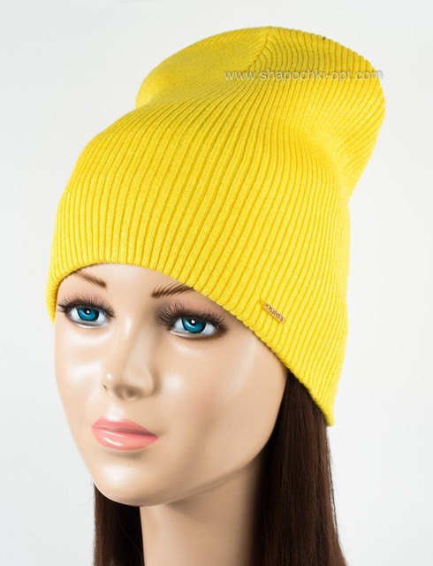 Яскрава в'язана шапка Хлоя люрекс жовтого кольору