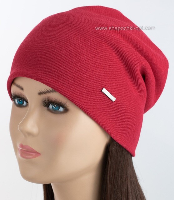 Удлиненная шапка колпак Пирсинг утепленная красного цвета 2811