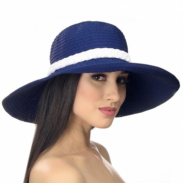 Синяя летняя шляпа с белой лентой D 107-05