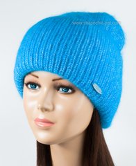 Красивая вязаная шапочка Гренни лазурь+светло-голубой
