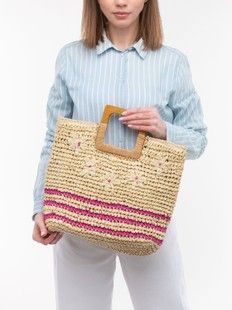 Сумка из соломы с квадратной ручкой светло-бежевая