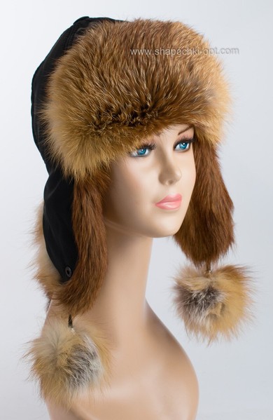 Женская шапка ушанка из меха лисы