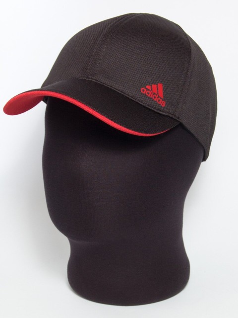 Бейсболка спортивна "Adidas" чорна з червоним подкозирьком лакоста шестиклинка