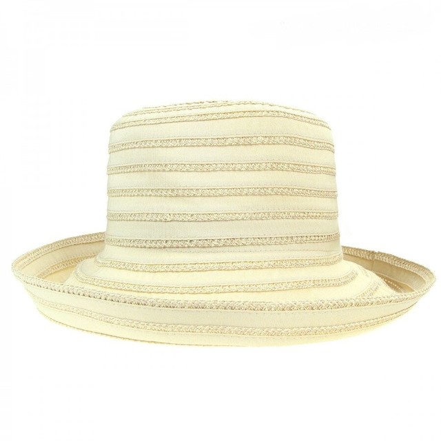 Шляпы с моделируемым полем в широкую полоску темно-бежевого цвета D 032-11