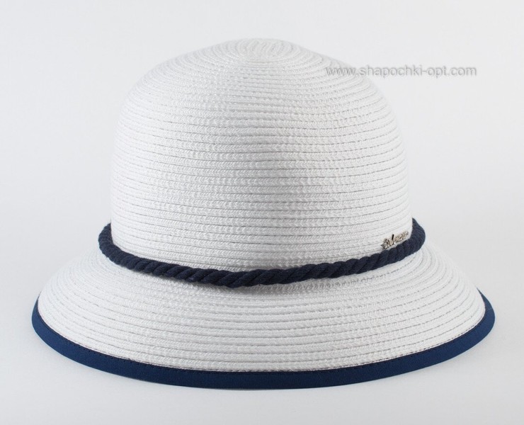 Капелюшок з полями білого кольору з синім оздобленням D 033А-02.05