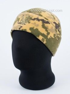 Шапка Paskat флис пиксель с вышивкой Тризуб