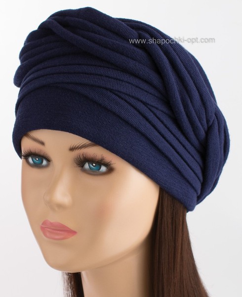 Фактурна жіноча шапочка з трикотажу Ніка темно-синя 9601