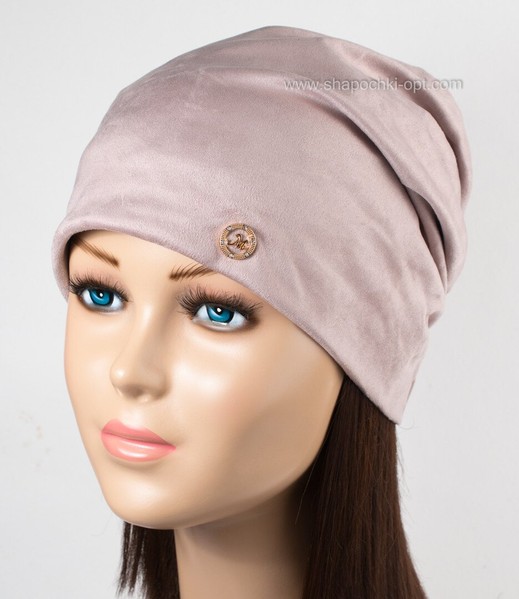 Женская шапка-колпак из искусственной замши пудра