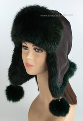 Женская шапка ушанка из меха кролика цвет темно-зеленый