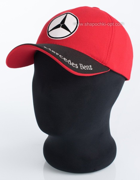 Чоловіча бейсболка з авто логотипом Mercedes Benz червона з чорним козирком