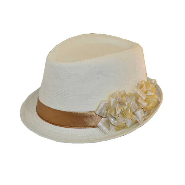 Шляпа Джокер цветы лен белый+бежевый . 07046-101