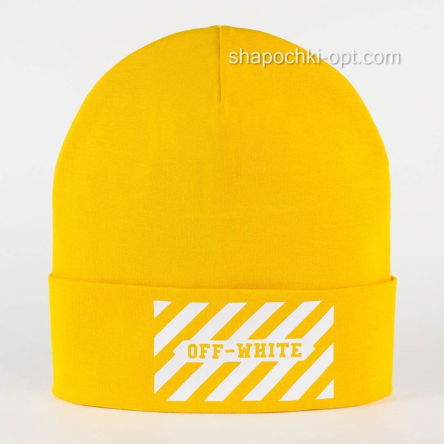 Красива шапочка для хлопчиків Офф Вайт смужки жовта