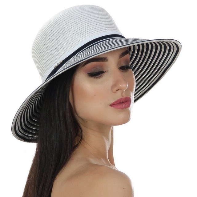 Літня комбінована шляпа Del Mare біло-чорна D 137-02.01