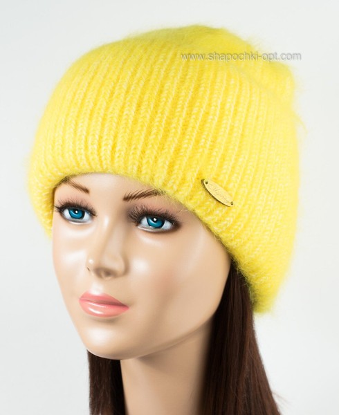 Жіноча в'язана шапка Гренні жовтий + сніговий