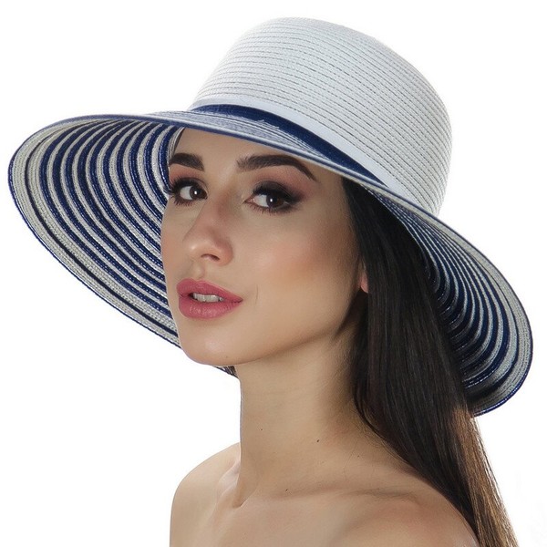 Летняя комбинированная шляпа Del Mare бело-синяя D 137-02.05