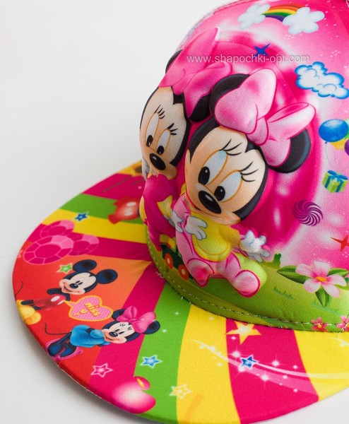 Стильная детская кепка snapback "Микки-Маус 3D" козырек радуга сетка белый.