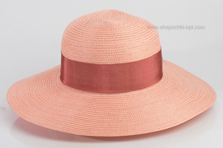 Шляпа с широкой лентой персиковая D 163-52
