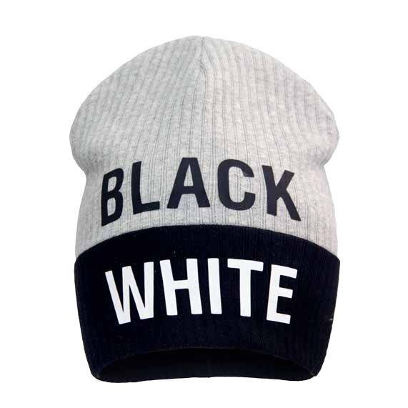 Двухцветная трикотажная шапочка серый+черный