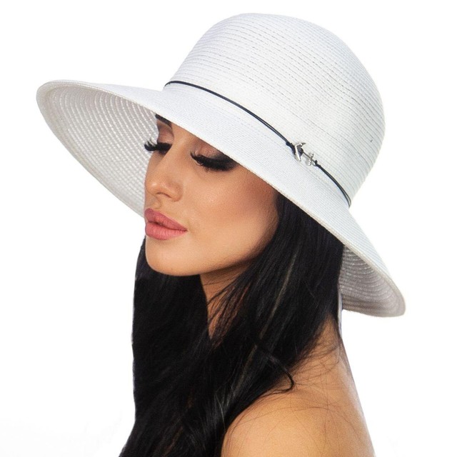 Білий літній капелюх з декором в морському стилі D 165-02