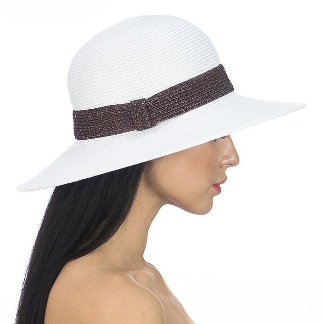 Шляпа з люрексовою коричневою стрічкою D 155-02.32